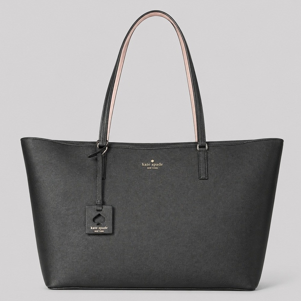 Kate Spade New York Black Saffiano Leather Tote Bag Pink Interior V095
